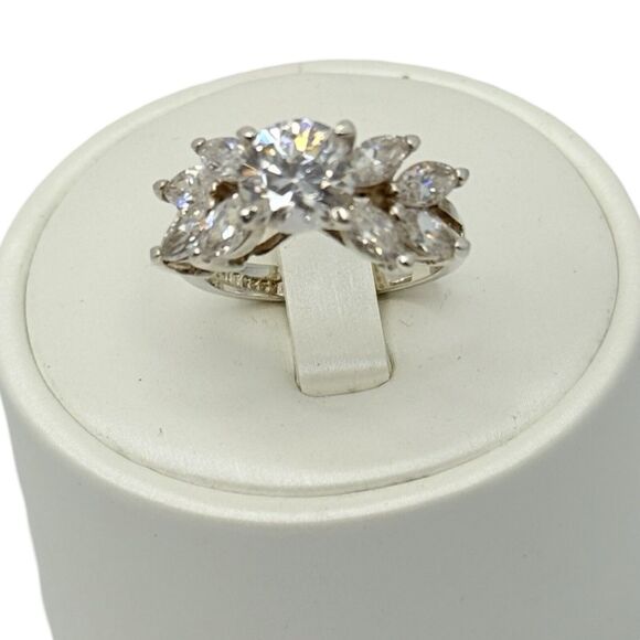 Lindeberg 925 Sterling Silver Zirconia Ring Sz 7 Marquise Round Cut Engagement - Picture 3 of 16
